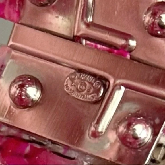 CHANEL 2014 Pink Tweed Inlay Crystal CC Cuff Bracelet - Picture 6 of 6